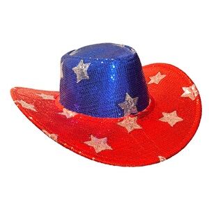 AMERICAN FLAG 🇺🇸 Red White & Blue Sequins Cowboy Hat - NWT